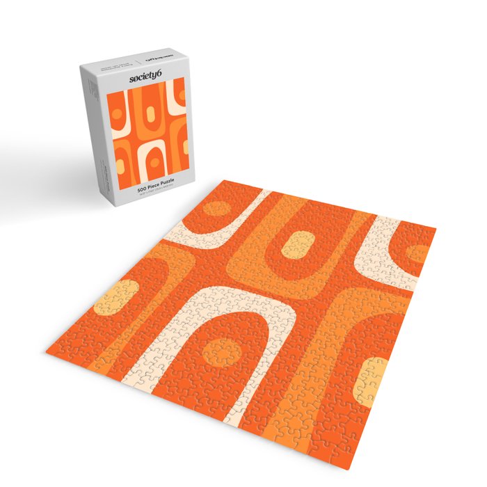 Mid Century Modern Piquet Abstract Pattern Orange Yellow Tangerine Cream Jigsaw Puzzle Gallery Image 2