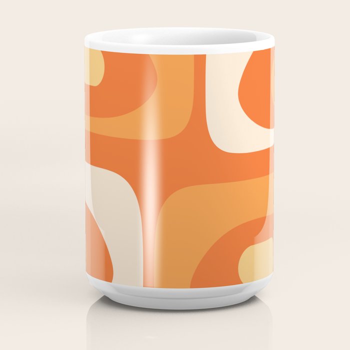 Mid Century Modern Piquet Abstract Pattern Orange Yellow Tangerine Cream Coffee Mug Gallery Image 4