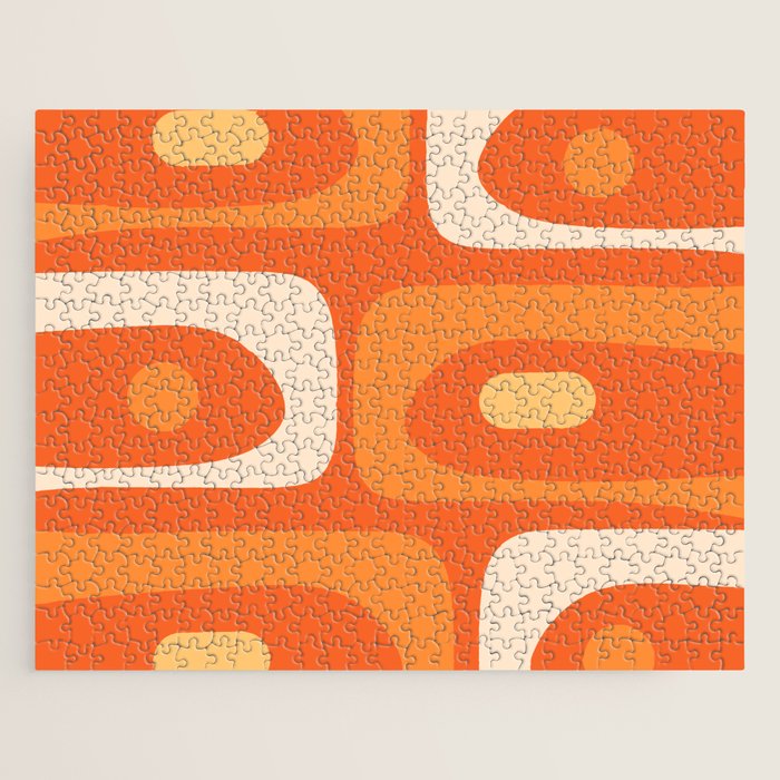 Mid Century Modern Piquet Abstract Pattern Orange Yellow Tangerine Cream Jigsaw Puzzle Gallery Image 1