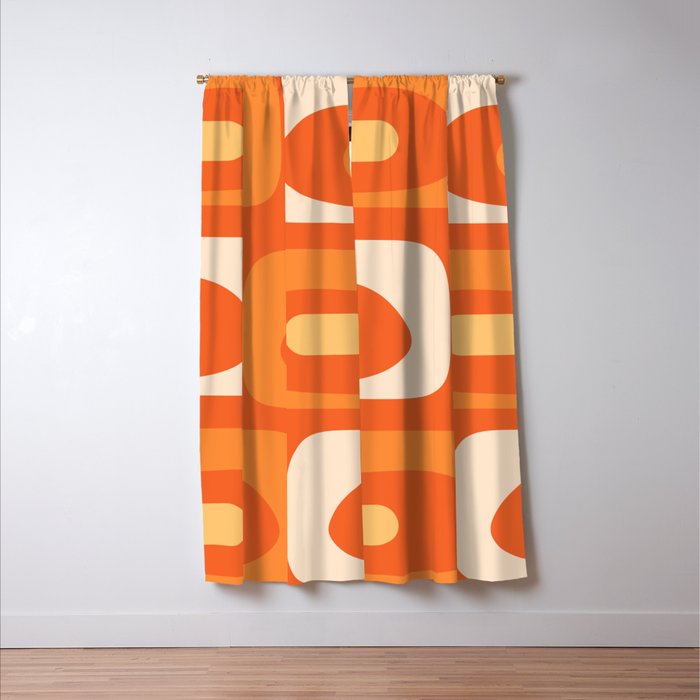 Mid Century Modern Piquet Abstract Pattern Orange Yellow Tangerine Cream Window Curtain Gallery Image 3
