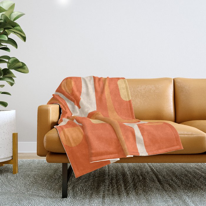 Mid Century Modern Piquet Abstract Pattern Orange Yellow Tangerine Cream Throw Blanket Gallery Image 1