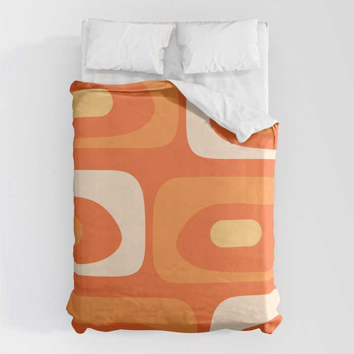 Mid Century Modern Piquet Abstract Pattern Orange Yellow Tangerine Cream Duvet Cover Gallery Image 6