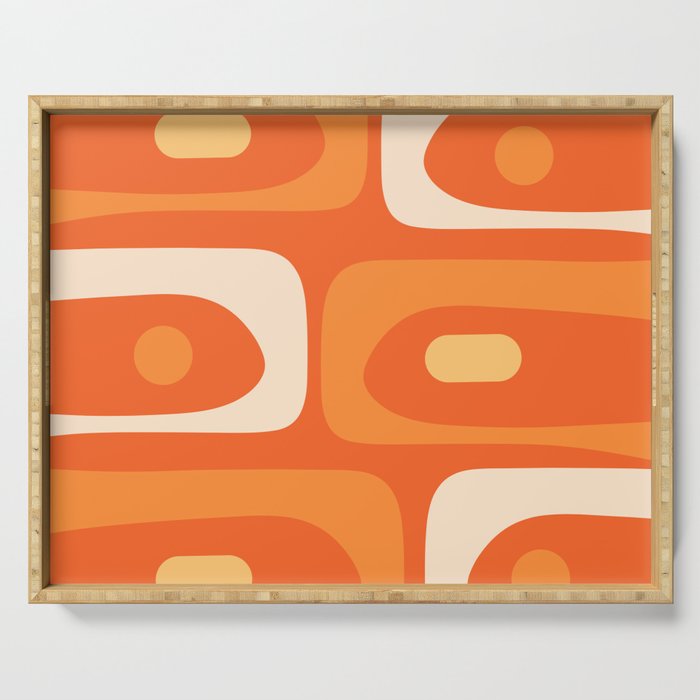 Mid Century Modern Piquet Abstract Pattern Orange Yellow Tangerine Cream Serving Tray Gallery Image 1