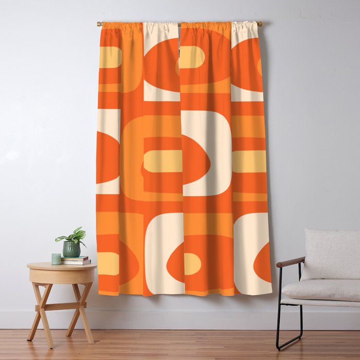 Mid Century Modern Piquet Abstract Pattern Orange Yellow Tangerine Cream Window Curtain Gallery Image 5