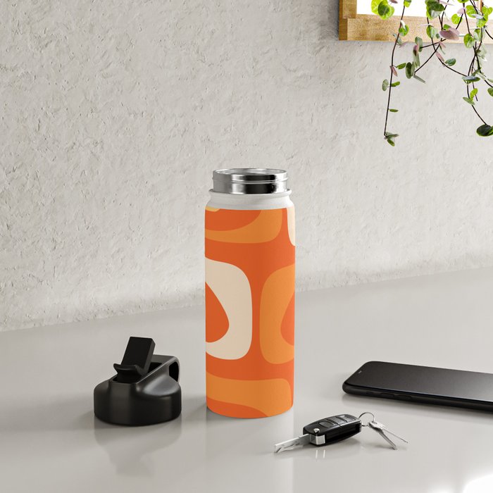 Mid Century Modern Piquet Abstract Pattern Orange Yellow Tangerine Cream Water Bottle Gallery Image 4