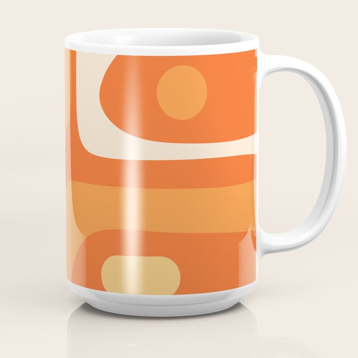 Mid Century Modern Piquet Abstract Pattern Orange Yellow Tangerine Cream Coffee Mug Gallery Image 2