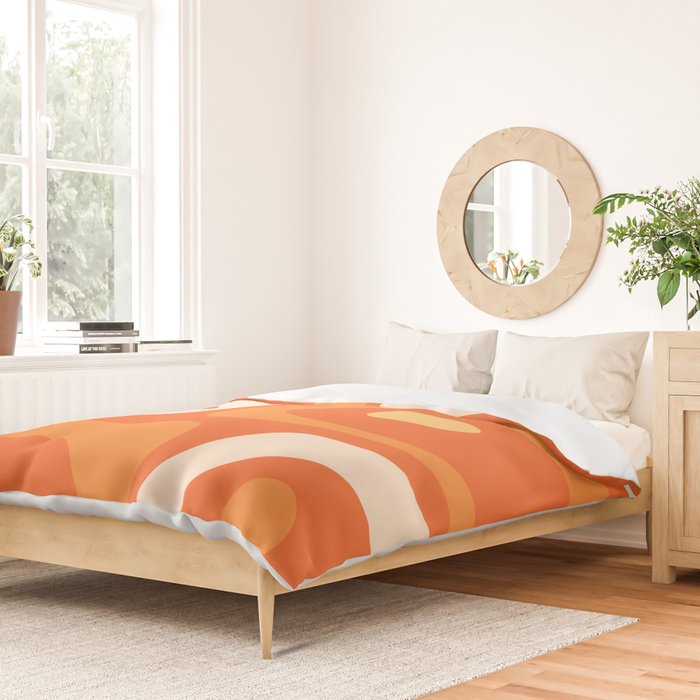 Mid Century Modern Piquet Abstract Pattern Orange Yellow Tangerine Cream Duvet Cover Gallery Image 2