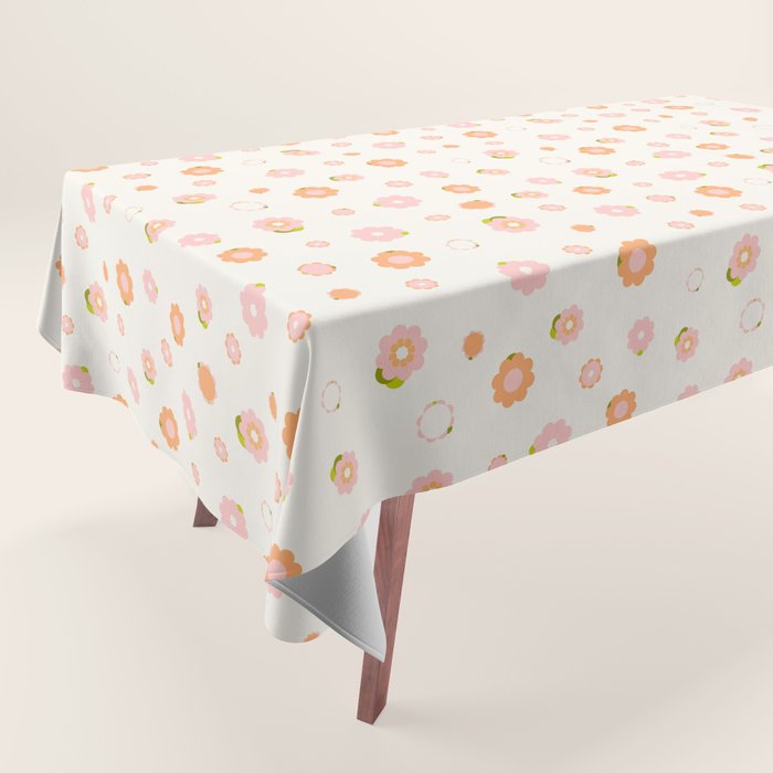 Peach pink and orange flowers pattern Tablecloth Gallery Image 1