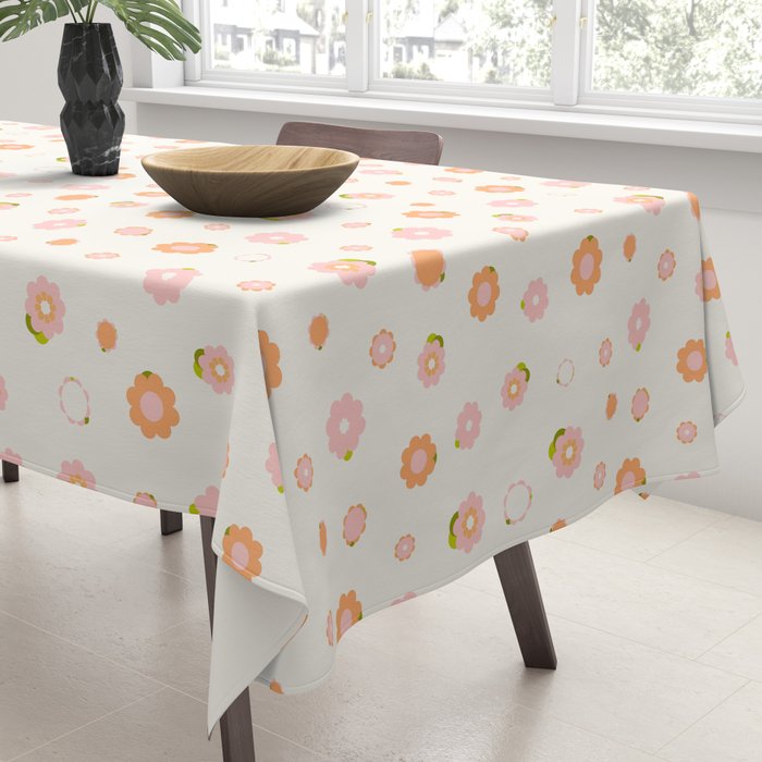 Peach pink and orange flowers pattern Tablecloth Gallery Image 3