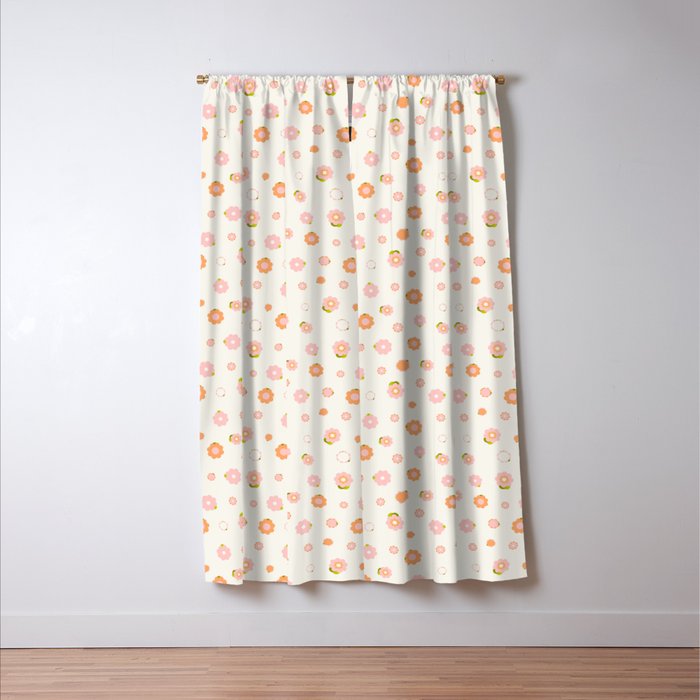 Peach pink and orange flowers pattern Window Curtain Gallery Image 3