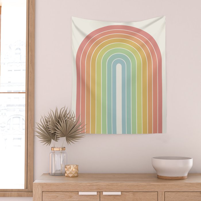 Gradient Arch V Mid Century Modern Rainbow Wall Tapestry Gallery Image 2