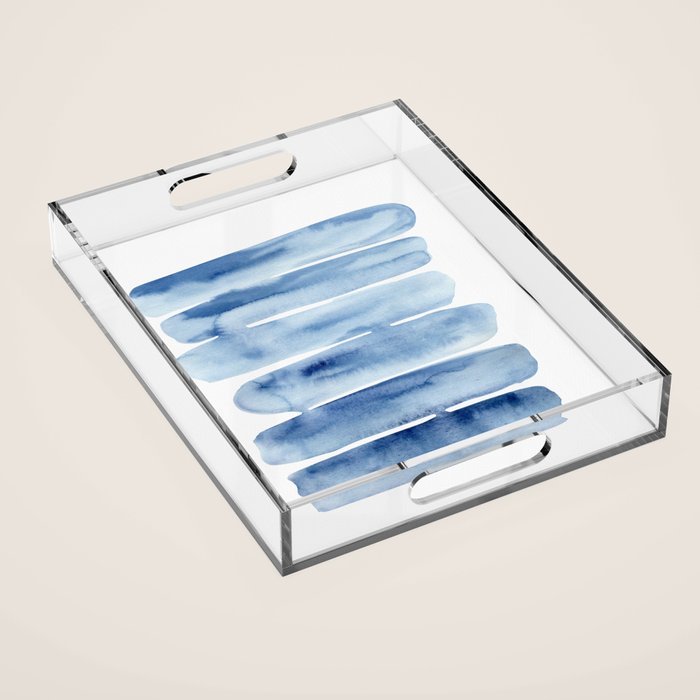 Blue Lines | Watercolor Painting Acrylic Tray Gallery Image 1