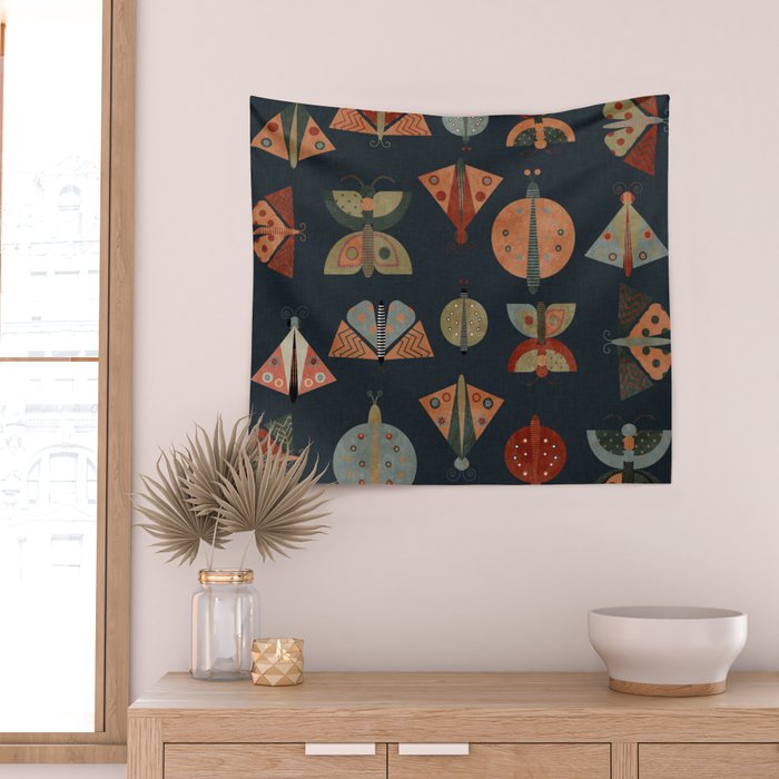 moths butterflies fall mid mod 1 Wall Tapestry Gallery Image 2