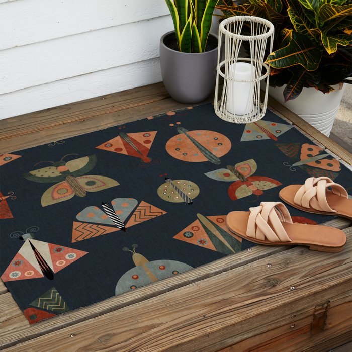 moths butterflies fall mid mod 1 Outdoor Rug Gallery Image 2