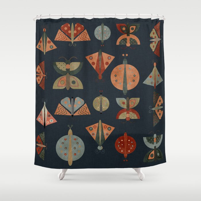 moths butterflies fall mid mod 1 Shower Curtain Gallery Image 1