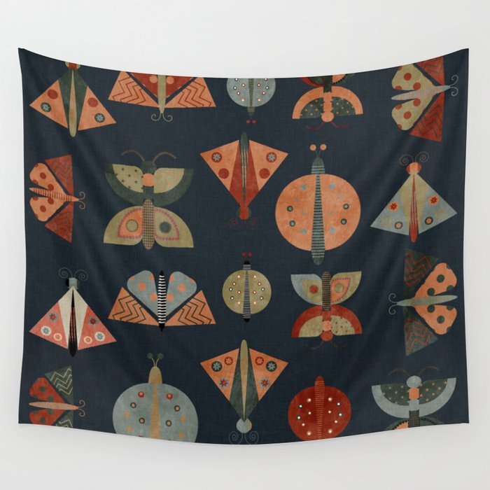 moths butterflies fall mid mod 1 Wall Tapestry Gallery Image 4