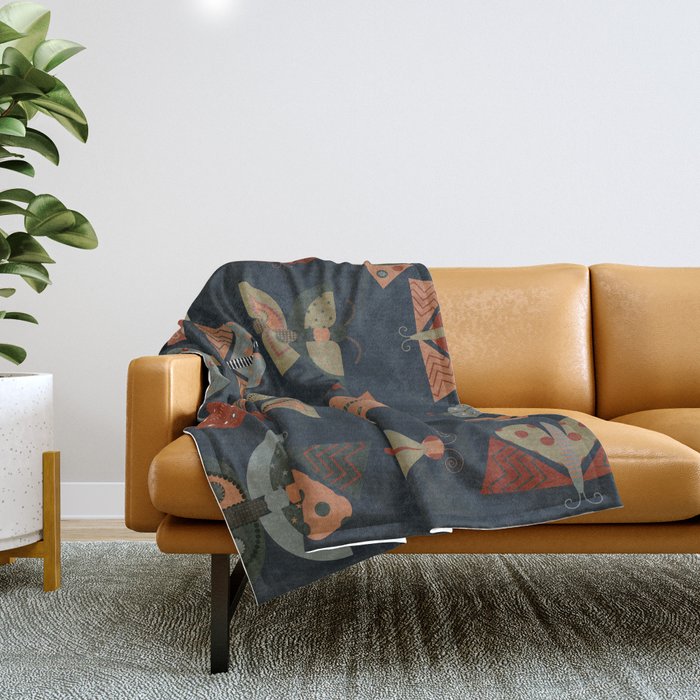 moths butterflies fall mid mod 1 Throw Blanket Gallery Image 1