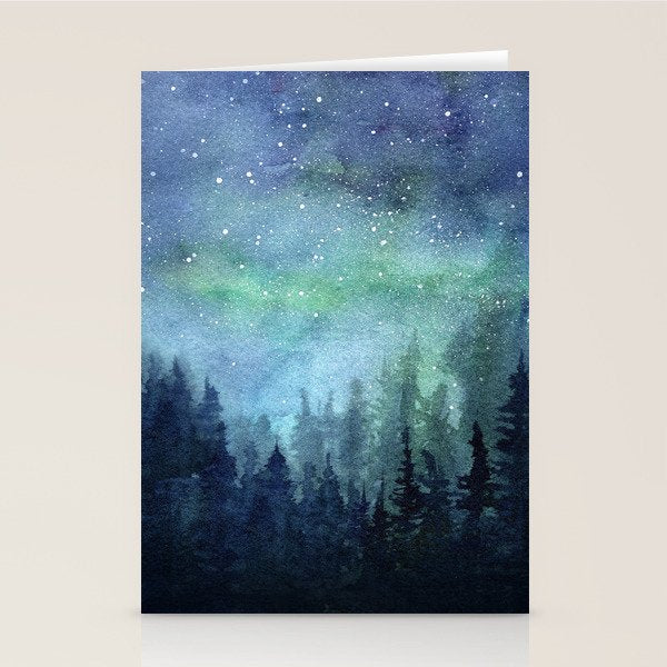 Watercolor Galaxy Nebula Northern Lights Painting Stationery Card Gallery Image 2