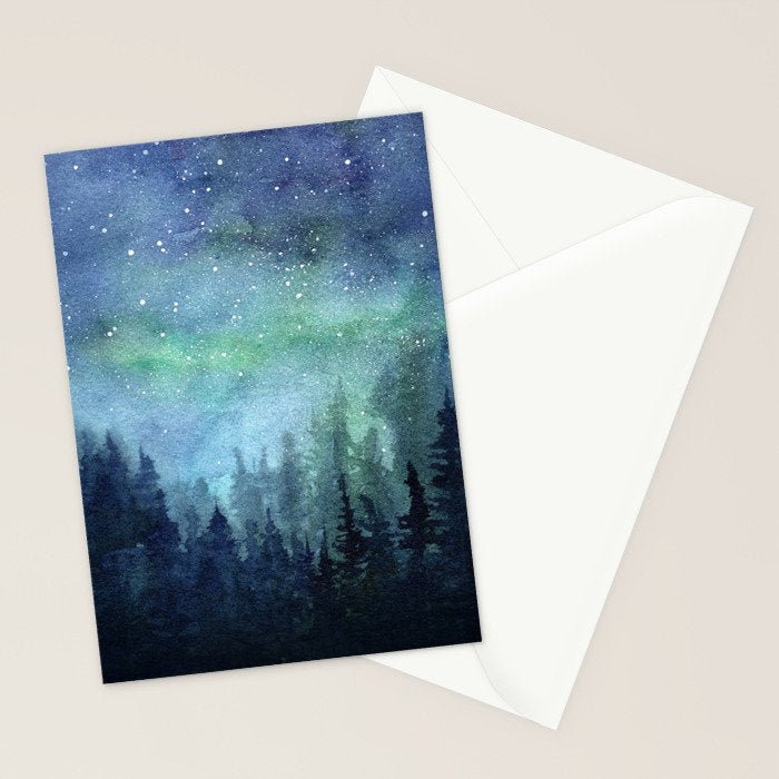 Watercolor Galaxy Nebula Northern Lights Painting Stationery Card Gallery Image 2