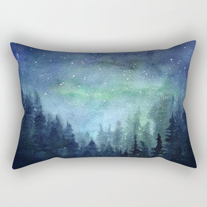 Watercolor Galaxy Nebula Northern Lights Painting Rectangular Pillow Gallery Image 1