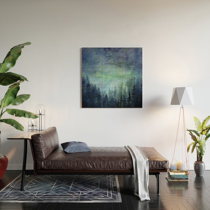 Watercolor Galaxy Nebula Northern Lights Painting Wood Wall Art Gallery Image 2