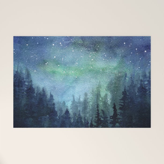 Watercolor Galaxy Nebula Northern Lights Painting Welcome Mat Gallery Image 1