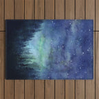 Watercolor Galaxy Nebula Northern Lights Painting Outdoor Rug Gallery Image 1