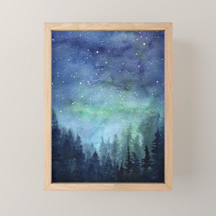 Watercolor Galaxy Nebula Northern Lights Painting Mini Art Print Gallery Image 1