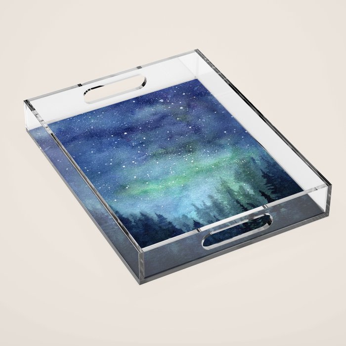 Watercolor Galaxy Nebula Northern Lights Painting Acrylic Tray Gallery Image 1