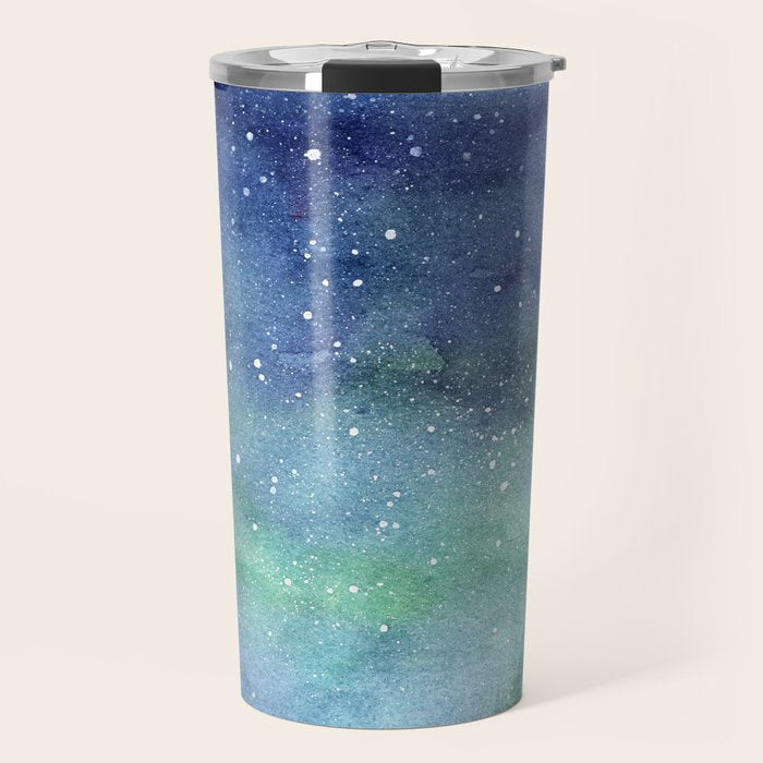 Watercolor Galaxy Nebula Northern Lights Painting Travel Mug Gallery Image 1