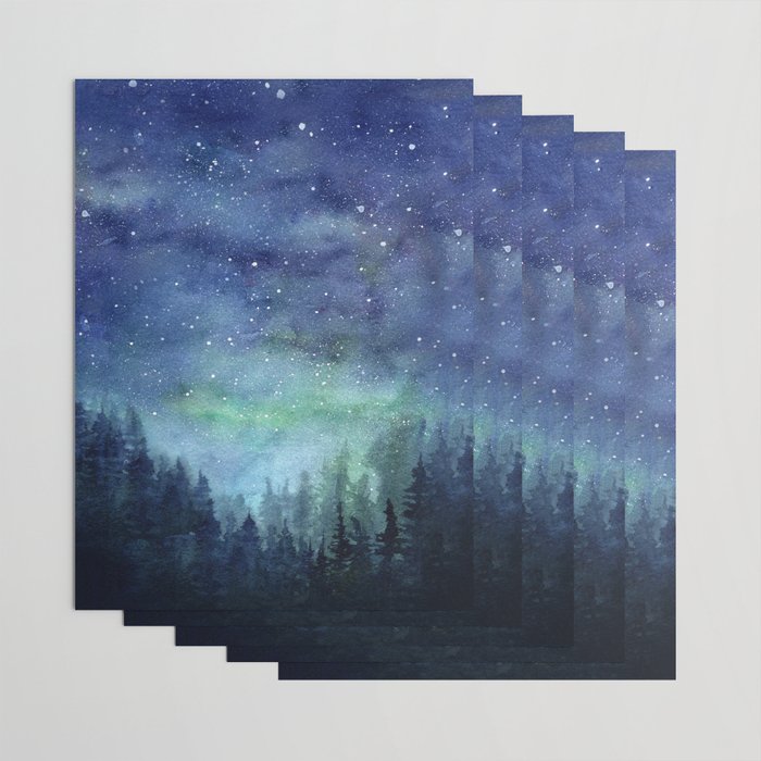 Watercolor Galaxy Nebula Northern Lights Painting Wrapping Paper Gallery Image 3