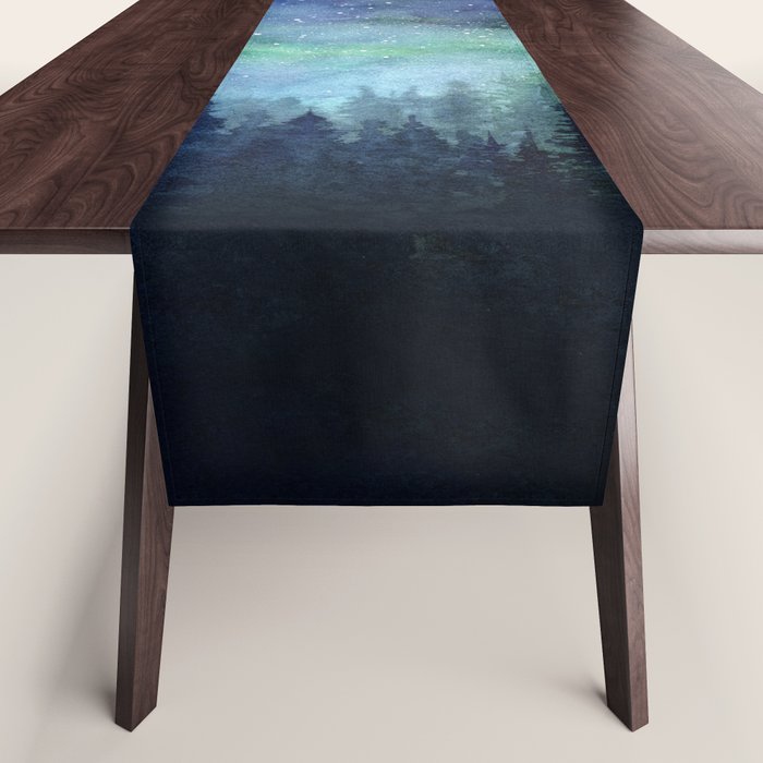 Watercolor Galaxy Nebula Northern Lights Painting Table Runner Gallery Image 1