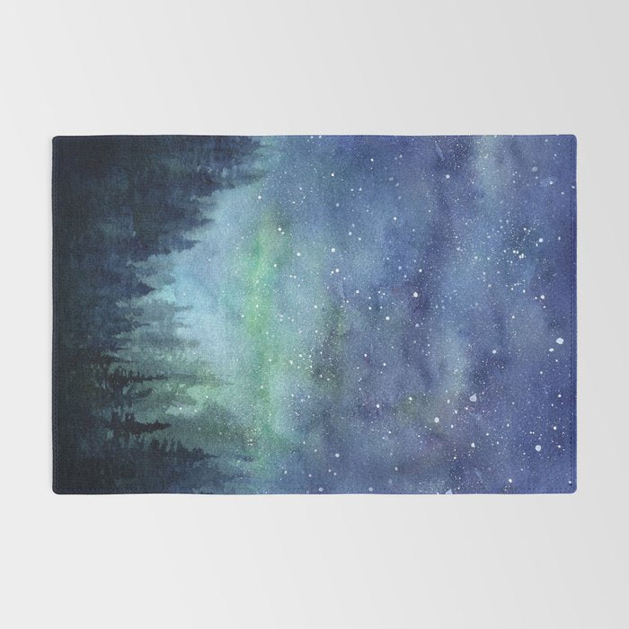 Watercolor Galaxy Nebula Northern Lights Painting Rug Gallery Image 2