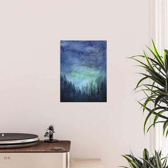 Watercolor Galaxy Nebula Northern Lights Painting Poster Gallery Image 2