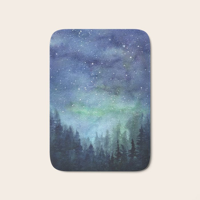 Watercolor Galaxy Nebula Northern Lights Painting Bath Mat Gallery Image 1