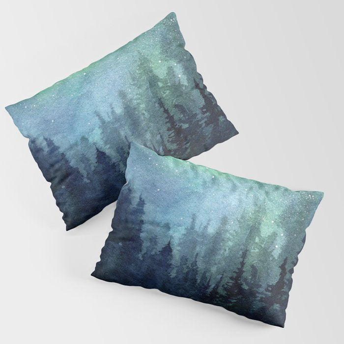Watercolor Galaxy Nebula Northern Lights Painting Pillow Sham Gallery Image 3