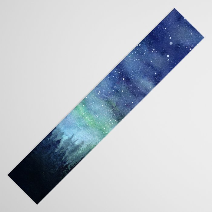 Watercolor Galaxy Nebula Northern Lights Painting Table Runner Gallery Image 3