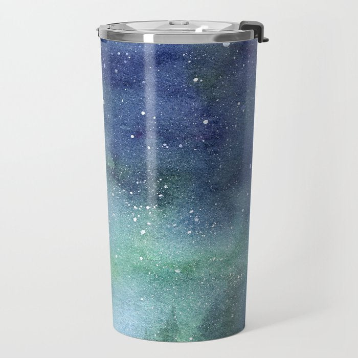 Watercolor Galaxy Nebula Northern Lights Painting Travel Mug Gallery Image 2