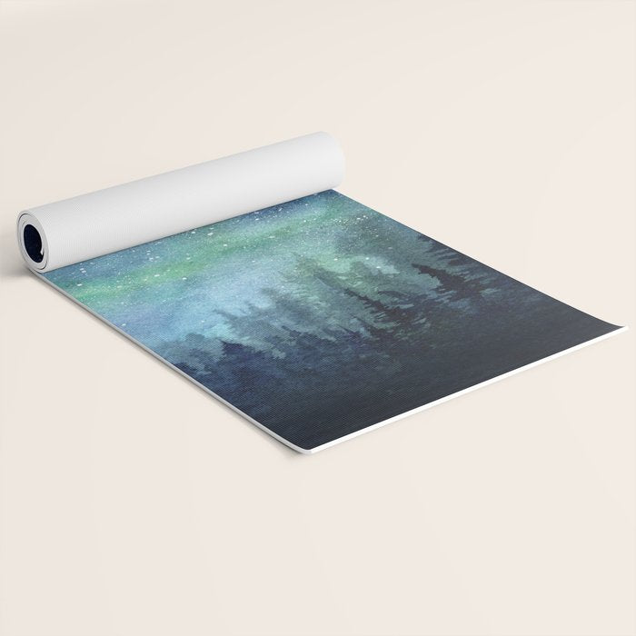 Watercolor Galaxy Nebula Northern Lights Painting Yoga Mat Gallery Image 2
