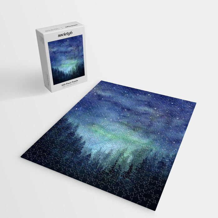 Watercolor Galaxy Nebula Northern Lights Painting Jigsaw Puzzle Gallery Image 2