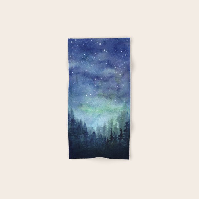 Watercolor Galaxy Nebula Northern Lights Painting Bath Towel Gallery Image 1