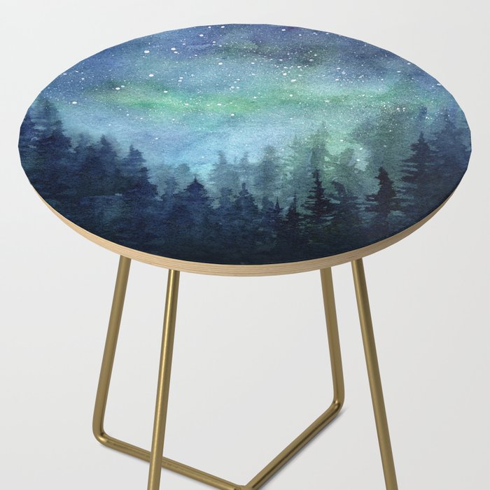 Watercolor Galaxy Nebula Northern Lights Painting Side Table Gallery Image 2