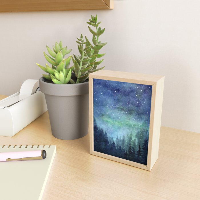 Watercolor Galaxy Nebula Northern Lights Painting Mini Art Print Gallery Image 2