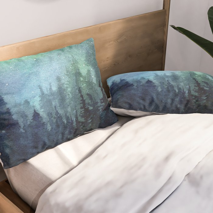 Watercolor Galaxy Nebula Northern Lights Painting Pillow Sham Gallery Image 2