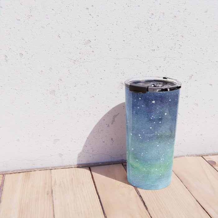 Watercolor Galaxy Nebula Northern Lights Painting Travel Mug Gallery Image 4