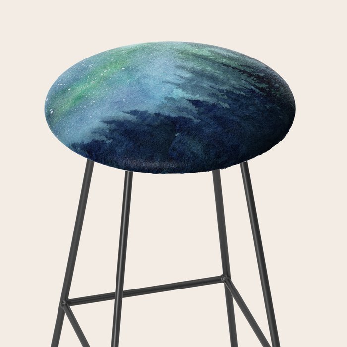 Watercolor Galaxy Nebula Northern Lights Painting Stool Gallery Image 2