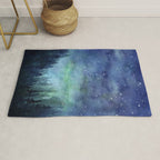 Watercolor Galaxy Nebula Northern Lights Painting Rug Gallery Image 1