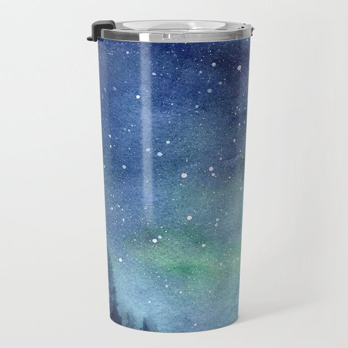 Watercolor Galaxy Nebula Northern Lights Painting Travel Mug Gallery Image 3