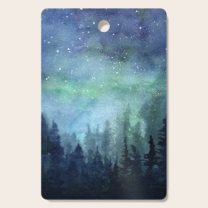 Watercolor Galaxy Nebula Northern Lights Painting Cutting Board Gallery Image 1