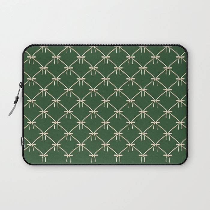 Bows & Ribbons Pattern XXV Dark Forest Green Laptop Sleeve Gallery Image 1